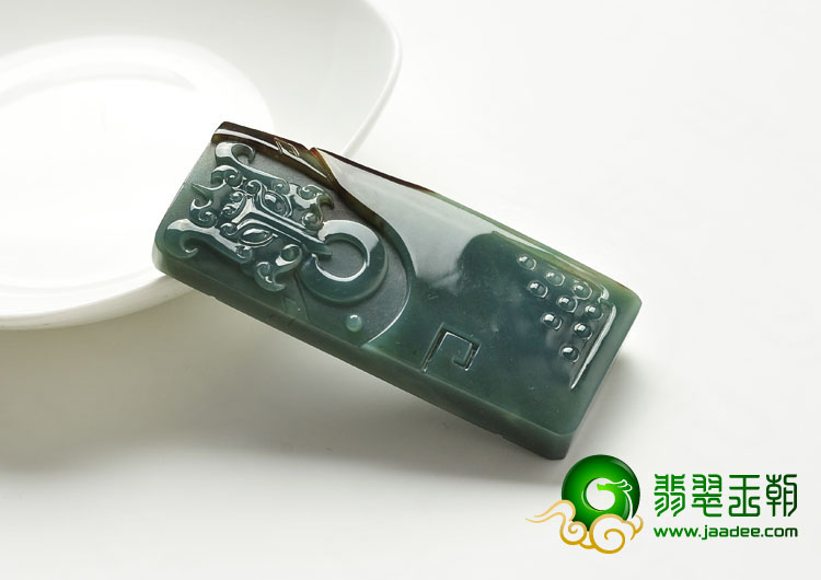 糯冰种蓝水褐黄翡缅甸翡翠A货仿古龙凤呈祥挂件
