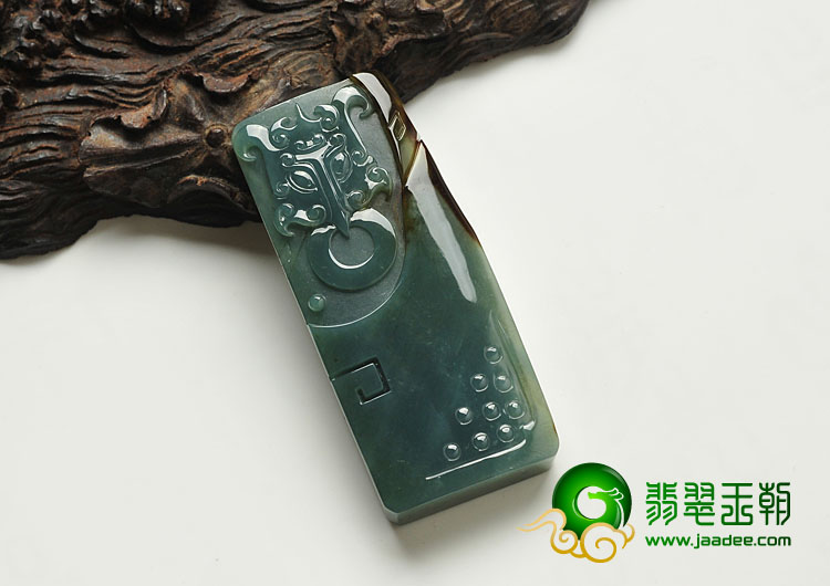 糯冰种蓝水褐黄翡缅甸翡翠A货仿古龙凤呈祥挂件