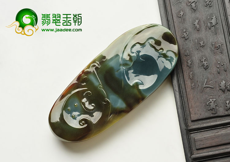 糯冰种蓝水褐黄翡缅甸翡翠A货龙马精神挂件