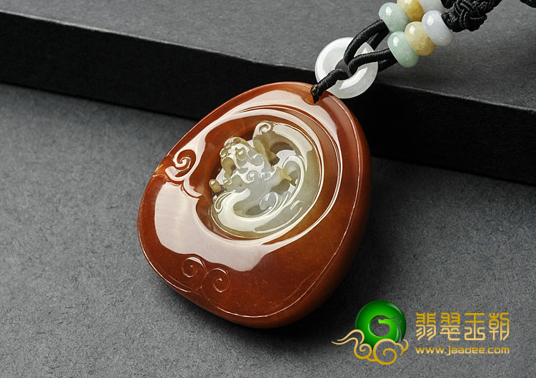 糯冰种红翡缅甸翡翠A货龙凤呈祥挂件