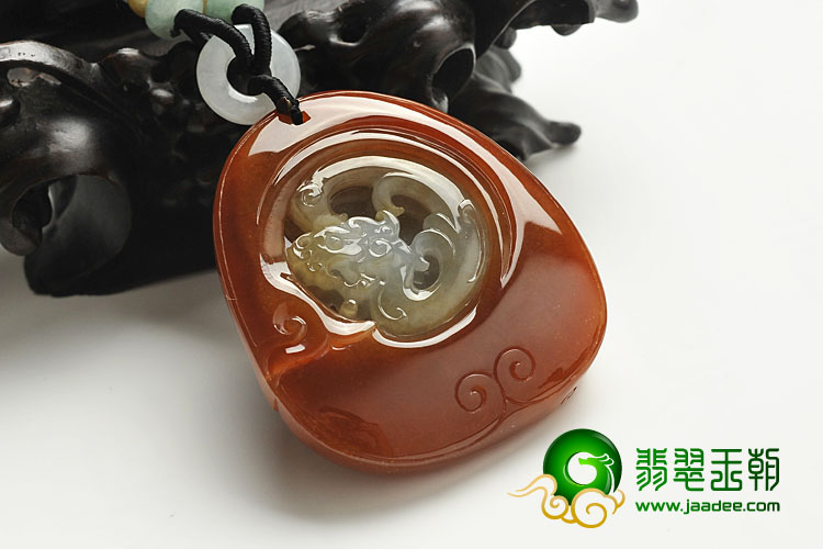 糯冰种红翡缅甸翡翠A货龙凤呈祥挂件