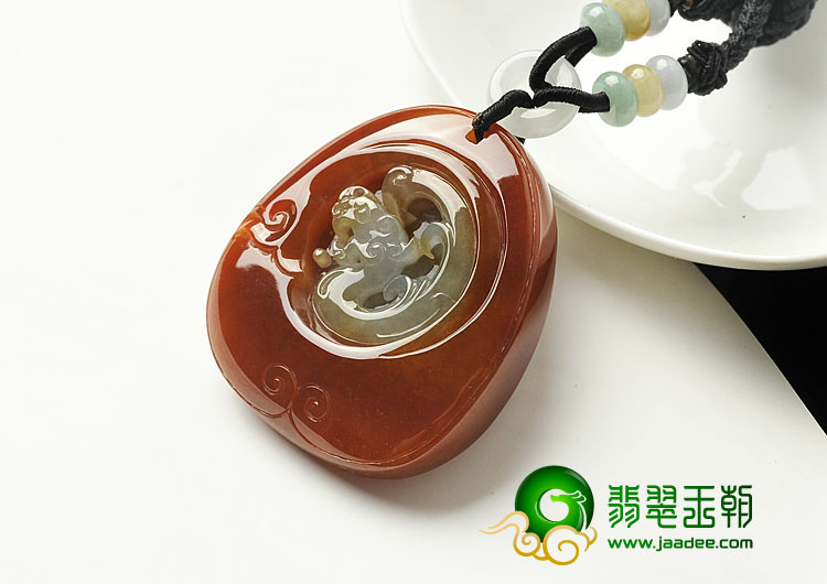 糯冰种红翡缅甸翡翠A货龙凤呈祥挂件