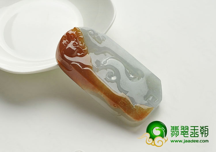 糯冰种红黄翡缅甸翡翠A货龙凤呈祥挂件