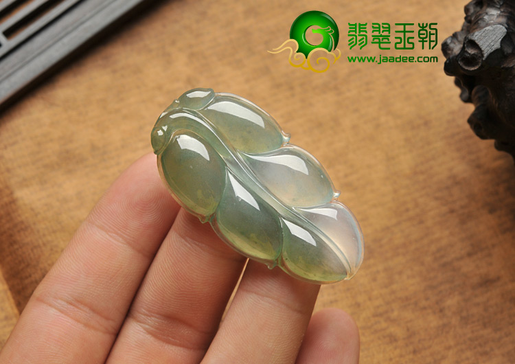 冰种晴水缅甸翡翠A货叶子挂件