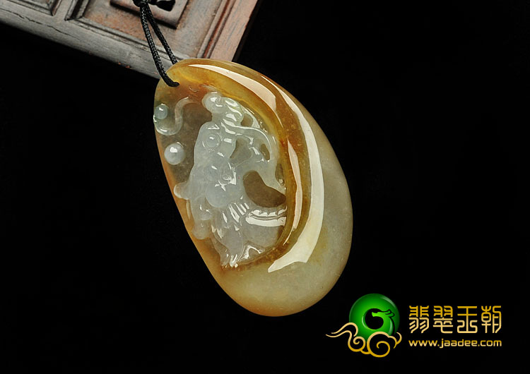 糯冰种黄翡缅甸翡翠A货龙头挂件