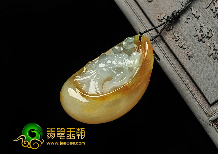 糯冰种黄翡缅甸翡翠A货龙头挂件