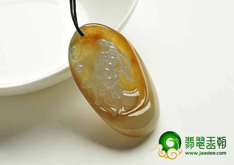糯冰种黄翡缅甸翡翠A货龙头挂件