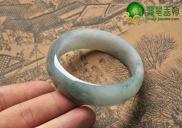 糯冰种飘花缅甸翡翠A货手镯（55.5mm）