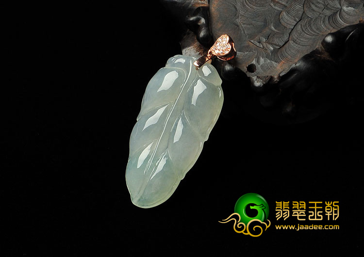 糯冰种晴水缅甸翡翠A货叶子挂件