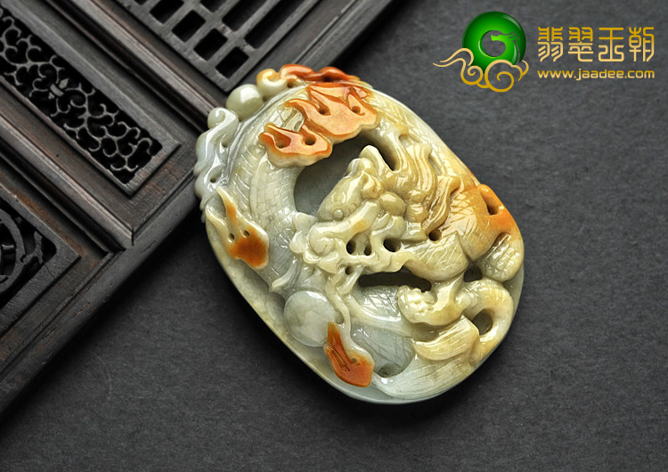 细糯种黄翡缅甸翡翠A货龙凤呈祥挂件