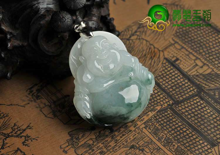 糯冰种飘花缅甸翡翠A货玉佛挂件