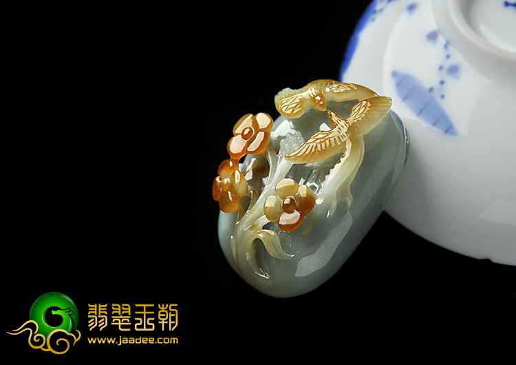 糯冰种黄翡缅甸翡翠A货喜上眉梢挂件