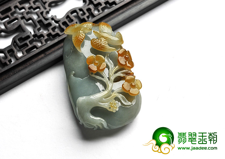糯冰种黄翡缅甸翡翠A货喜上眉梢挂件