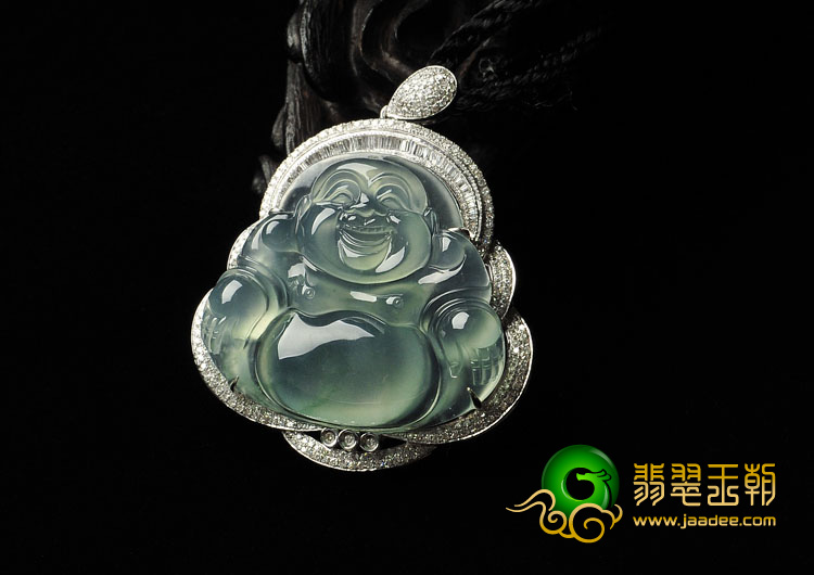 冰玻种晴水缅甸翡翠A货镶白金玉佛胸坠（真钻）
