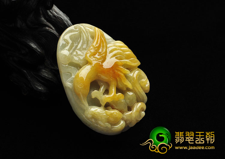 糯冰种黄翡缅甸翡翠A货大展鸿图挂件