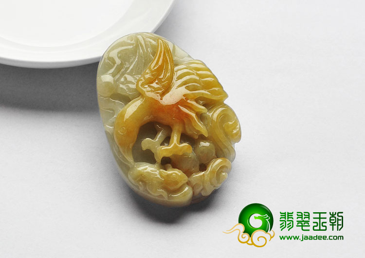 糯冰种黄翡缅甸翡翠A货大展鸿图挂件