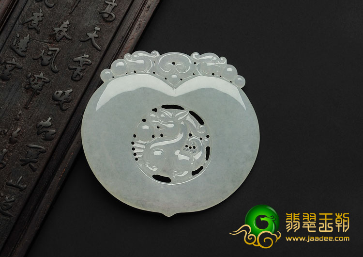冰种缅甸翡翠A货双龙如意挂件