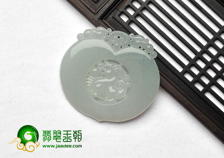 冰种缅甸翡翠A货双龙如意挂件
