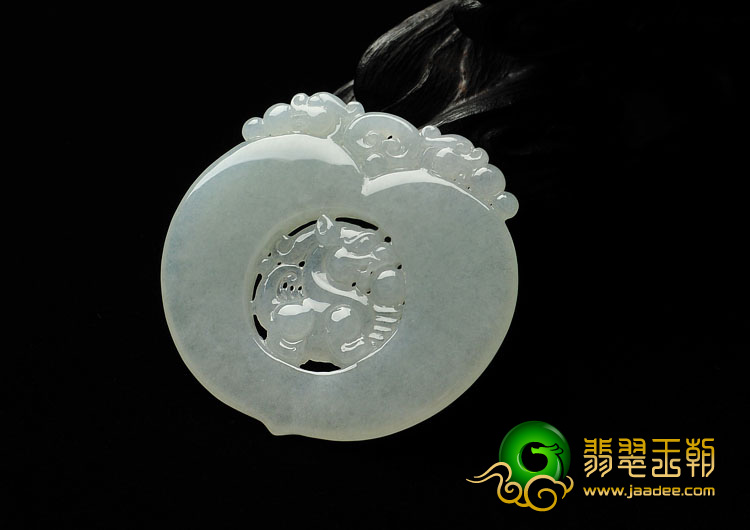 冰种缅甸翡翠A货双龙如意挂件