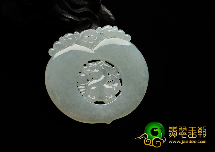 冰种缅甸翡翠A货双龙如意挂件