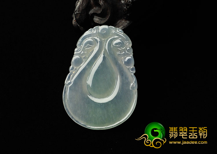 冰种晴水缅甸翡翠A货双龙如意挂件