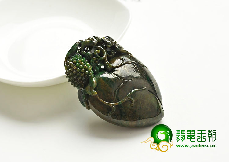 细糯种褐加绿缅甸翡翠A货福寿连绵挂件
