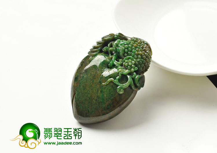 细糯种褐加绿缅甸翡翠A货福寿连绵挂件
