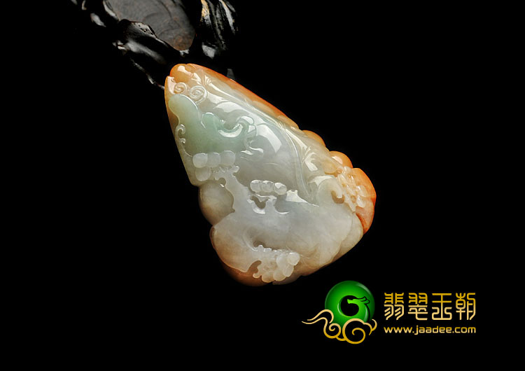 细糯种红翡缅甸翡翠A货大展鸿图挂件