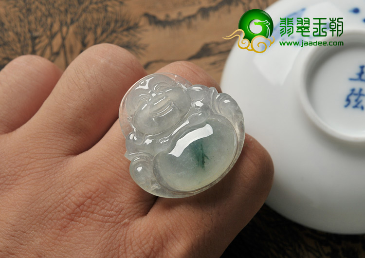 冰种飘花缅甸翡翠A货玉佛挂件