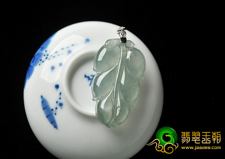 冰种晴水缅甸翡翠A货叶子挂件