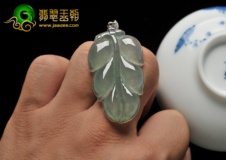 冰种晴水缅甸翡翠A货叶子挂件