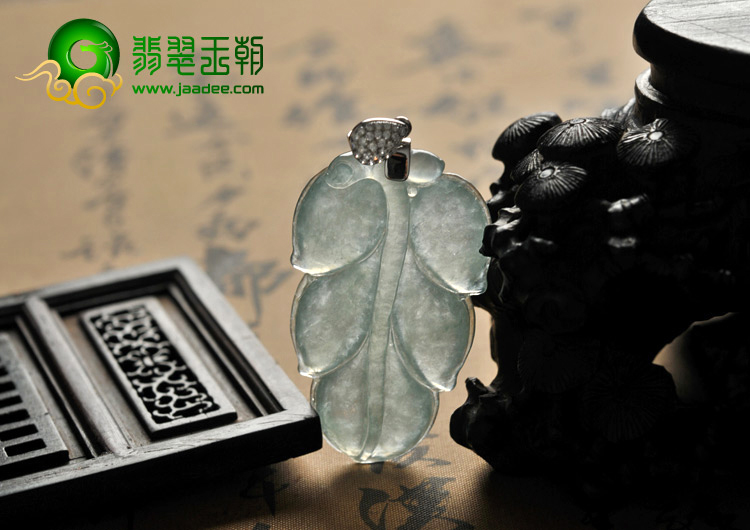 冰种晴水缅甸翡翠A货叶子挂件