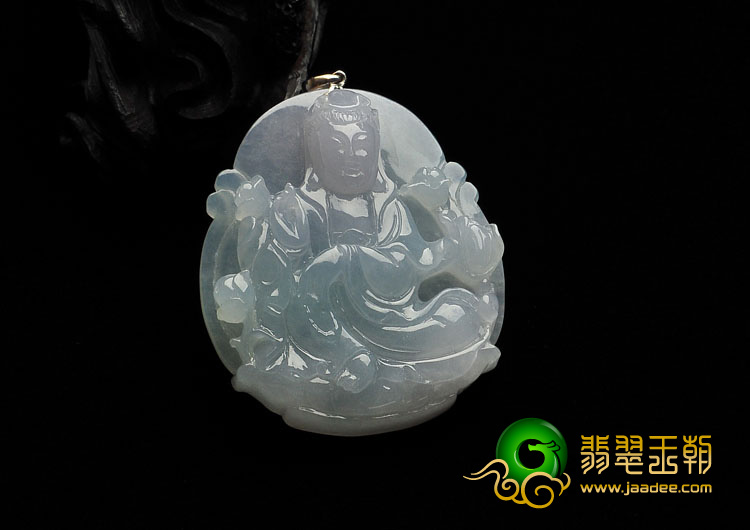 冰种晴水缅甸翡翠A货坐莲观音挂件