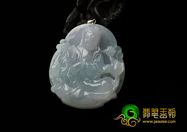 冰种晴水缅甸翡翠A货坐莲观音挂件