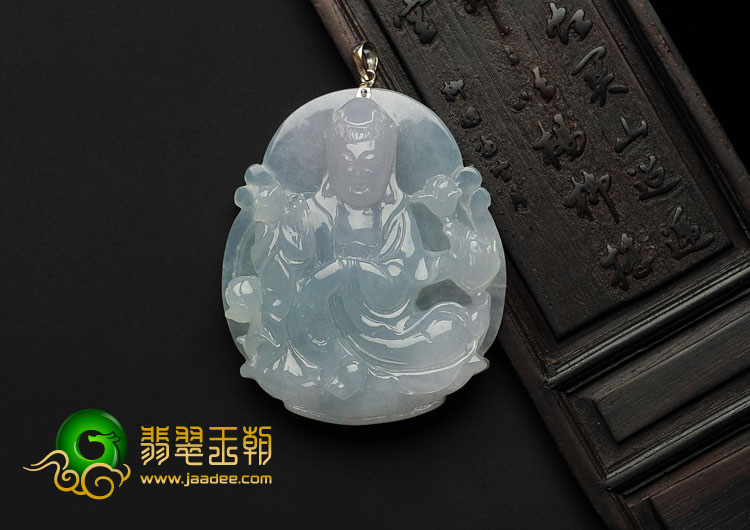 冰种晴水缅甸翡翠A货坐莲观音挂件