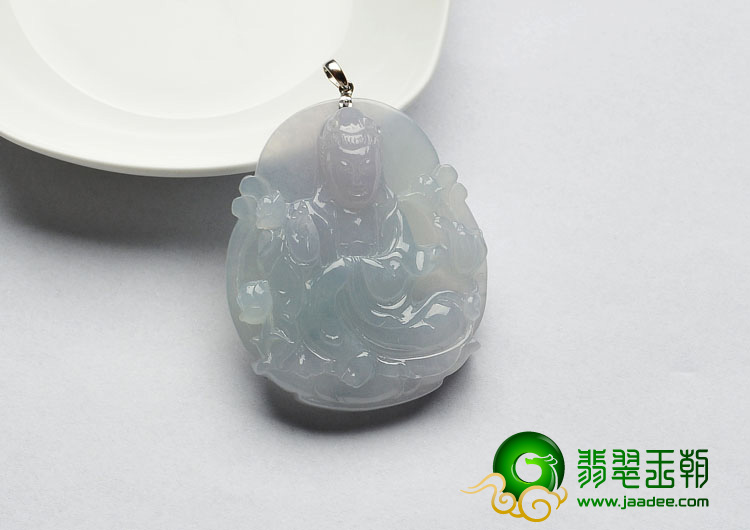 冰种晴水缅甸翡翠A货坐莲观音挂件