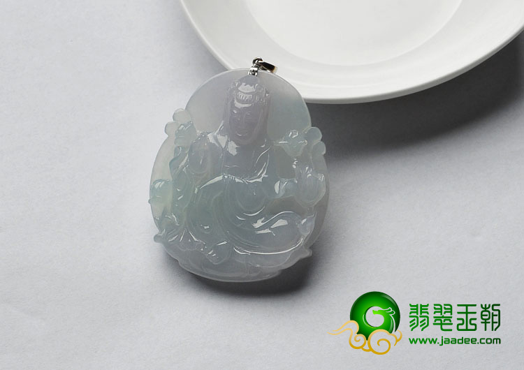 冰种晴水缅甸翡翠A货坐莲观音挂件