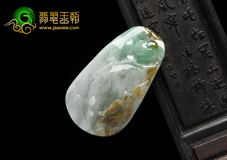 糯冰种黄加绿缅甸翡翠A货富贵花开挂件