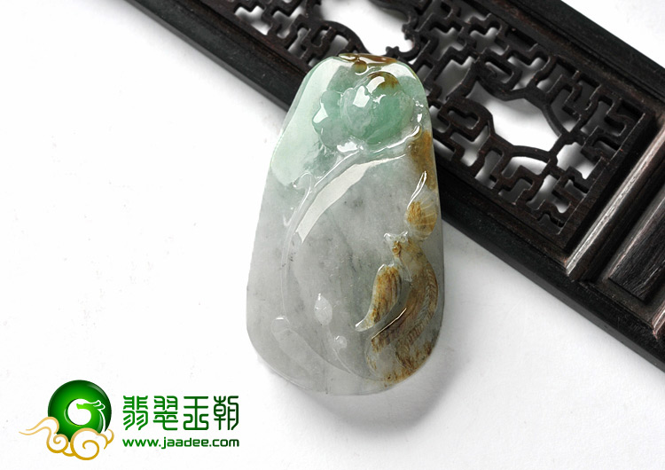 糯冰种黄加绿缅甸翡翠A货富贵花开挂件