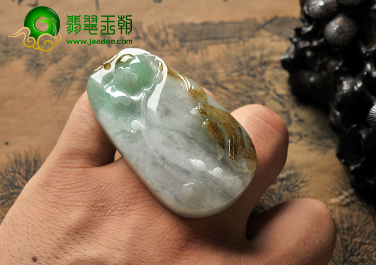 糯冰种黄加绿缅甸翡翠A货富贵花开挂件