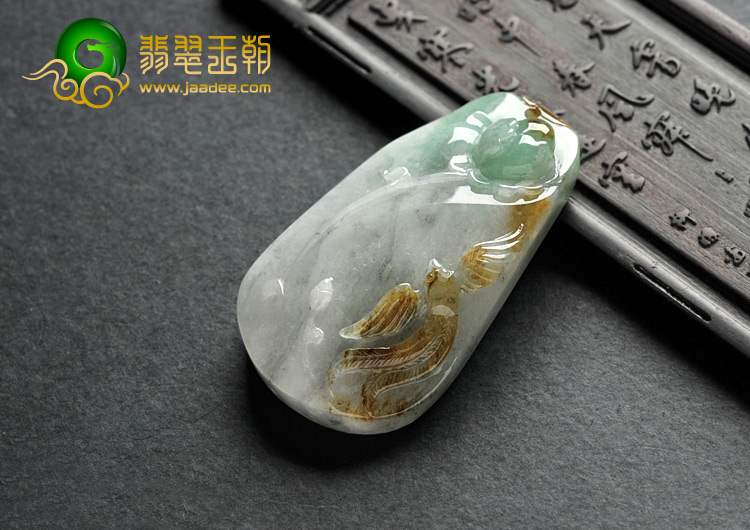 糯冰种黄加绿缅甸翡翠A货富贵花开挂件