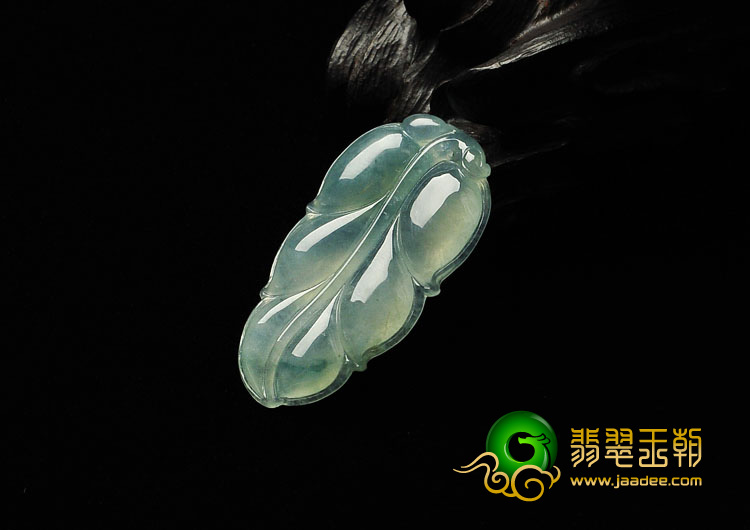 冰种飘花缅甸翡翠A货叶子挂件