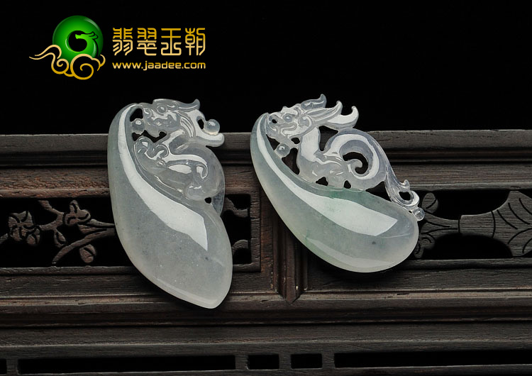 冰种晴水缅甸翡翠A货双龙配挂件