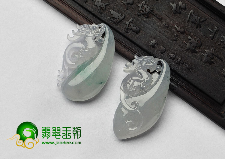 冰种晴水缅甸翡翠A货双龙配挂件