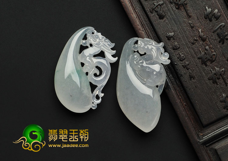 冰种晴水缅甸翡翠A货双龙配挂件