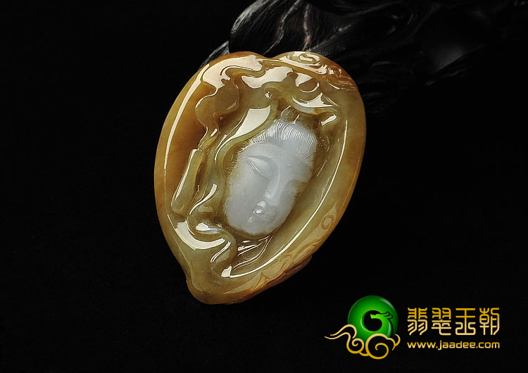 糯冰种褐黄翡缅甸翡翠A货观音头挂件