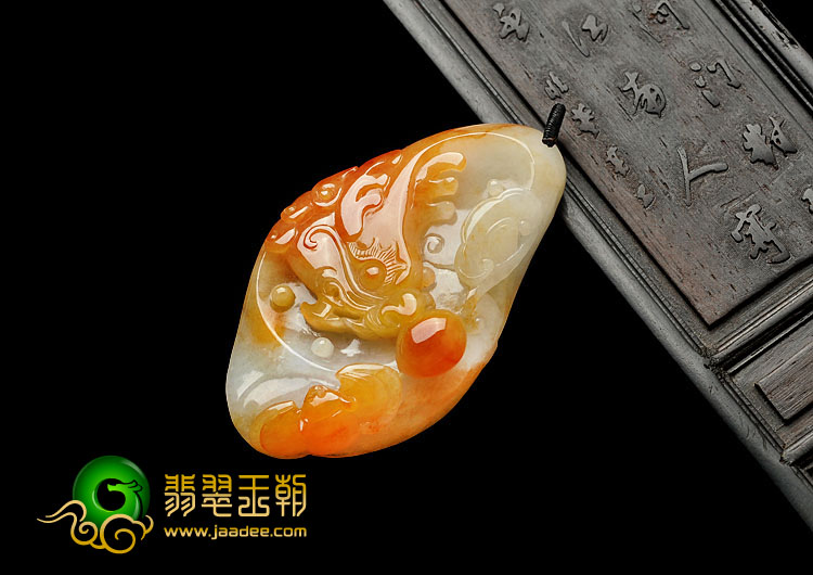 糯冰种红黄翡缅甸翡翠A货龙头挂件