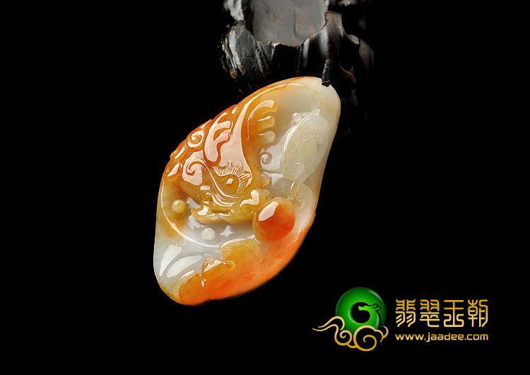 糯冰种红黄翡缅甸翡翠A货龙头挂件