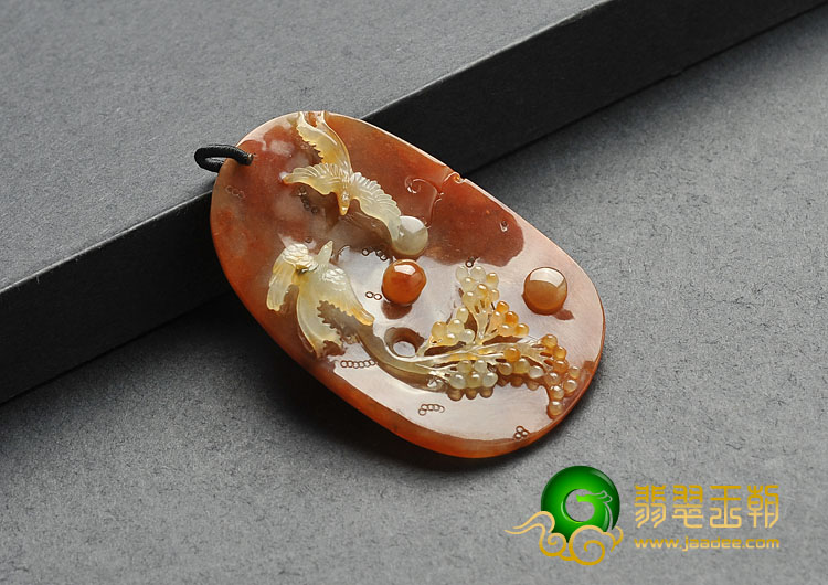 糯冰种红黄翡缅甸翡翠A货双喜临门挂件