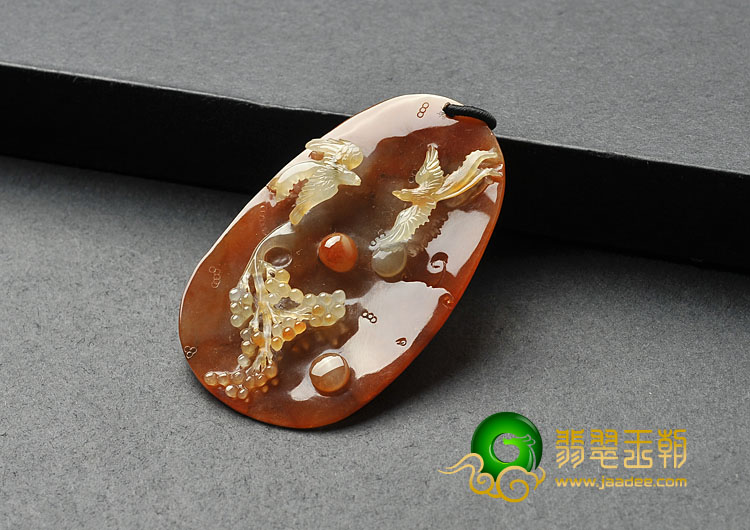 糯冰种红黄翡缅甸翡翠A货双喜临门挂件